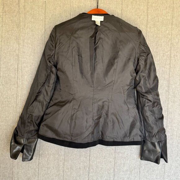 Vintage Newport News Black Wool Blend Faux Leather Floral Applique Collar Coat - Picture 10 of 14